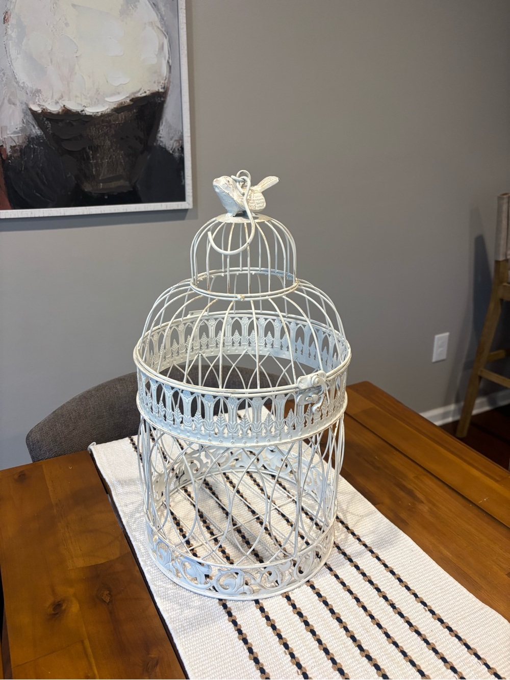 Vintage White Metal Bird Cage